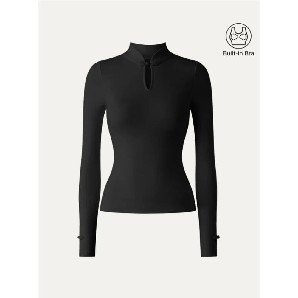 OGL Black Long Sleeve Blouse with Built-in Bra